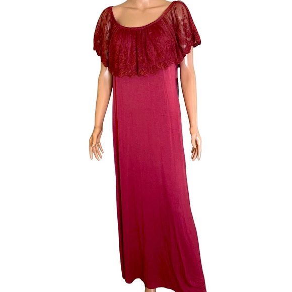 Just Found maxi dress in burgundy lace over shoulder flowy plus size 1X New - Picture 3 of 13